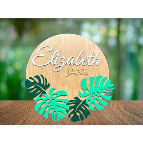 Custom Wooden Name Sign - Modern Tropical Monstera Leaves Personalized Gift - Picture 8 of 10